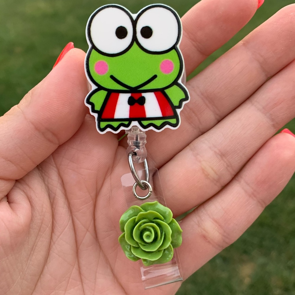 Keroppi Badge Reel Retractable ID Holder Cute Funny Sanrio Hello Kitty Nurse